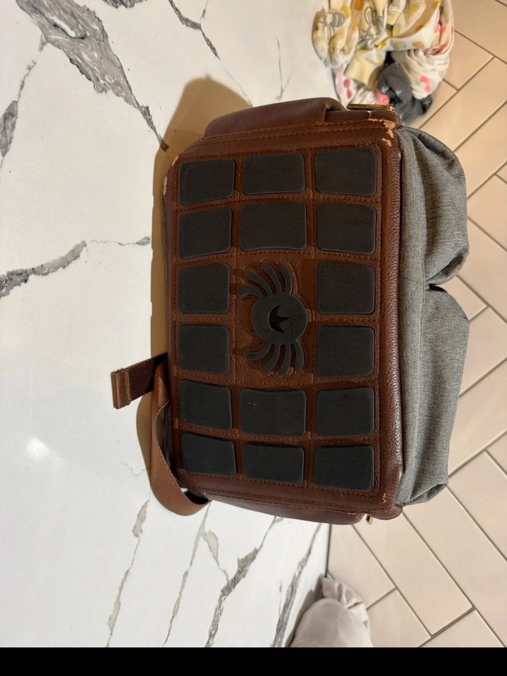 Itzy Ritzy Gray and Brown Men's Backpack with Leather Accents
